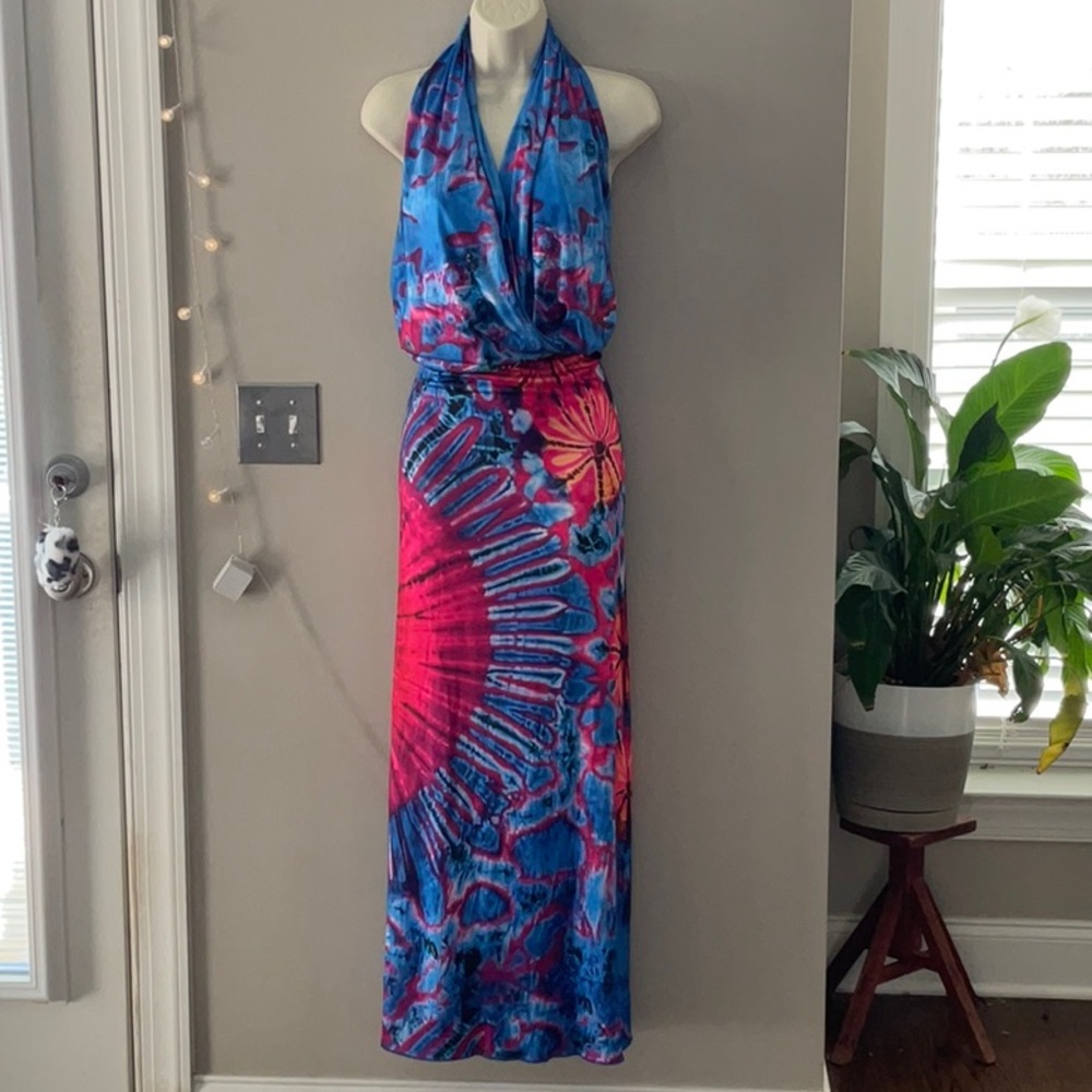 Tie Dye Halter Maxi Dress Large